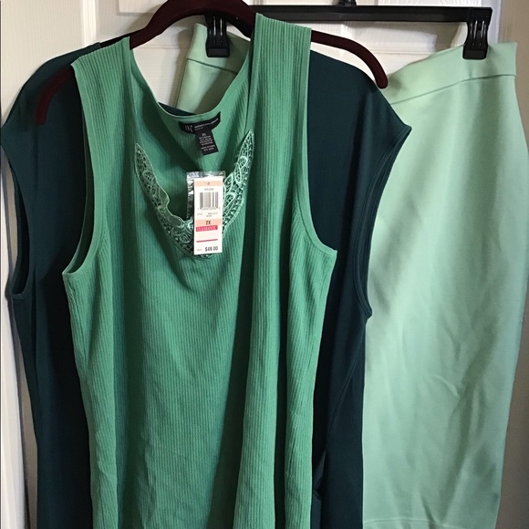 PLUS SIZE NWT INC. Green Scoop neck Sweater with embroidered neckline. - Picture 6 of 6